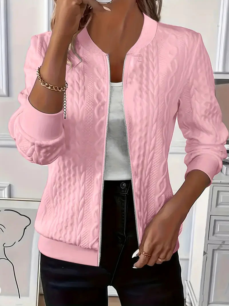 Elvarine | Textured Zip-Up Bomber Jacket - Seldom Seen Styles