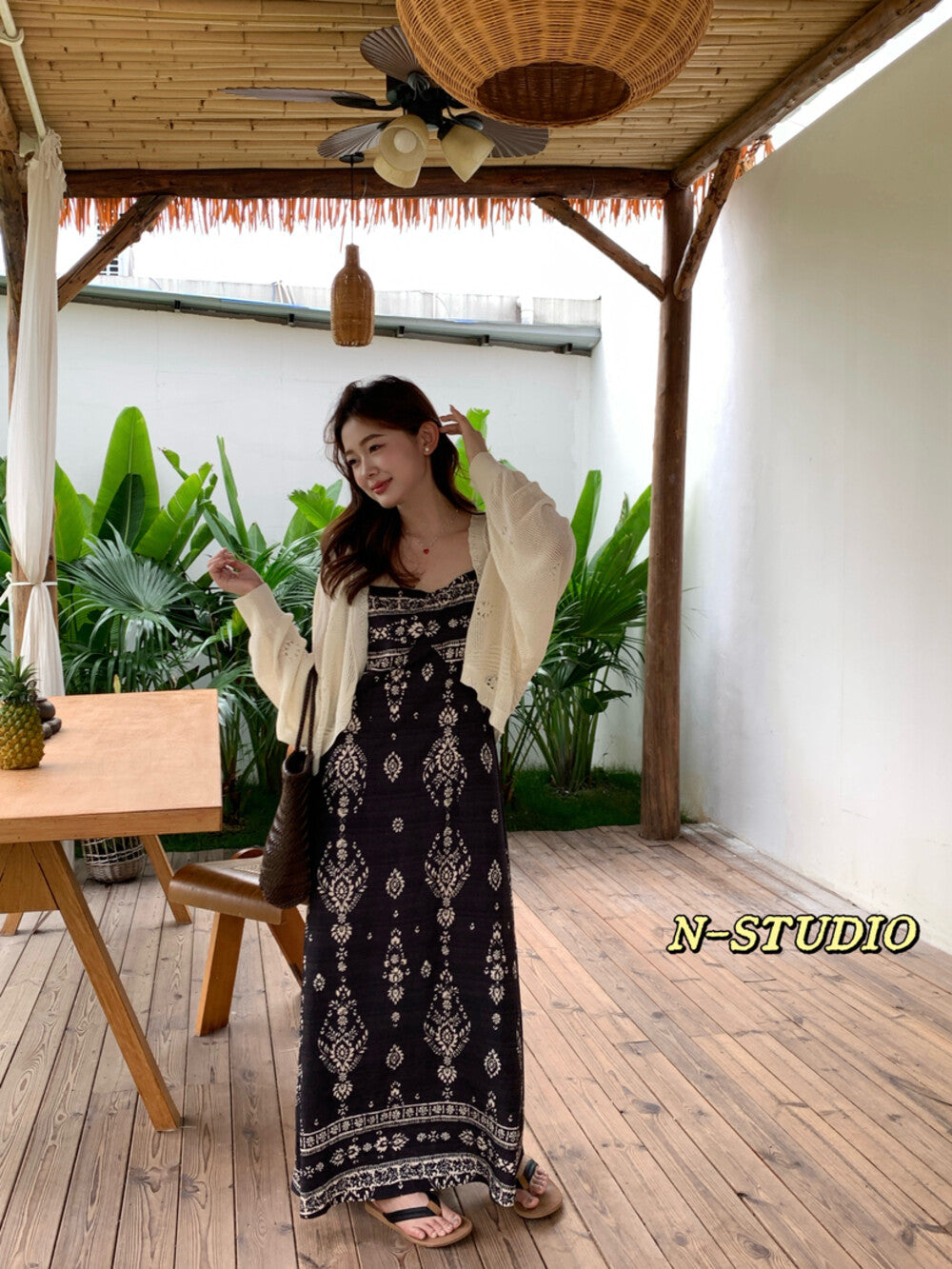 Ethnic Floral Print Beaded Spaghetti Strap Maxi Dress Smocked Waist Boho Summer Beach Dress - Seldom Seen Styles