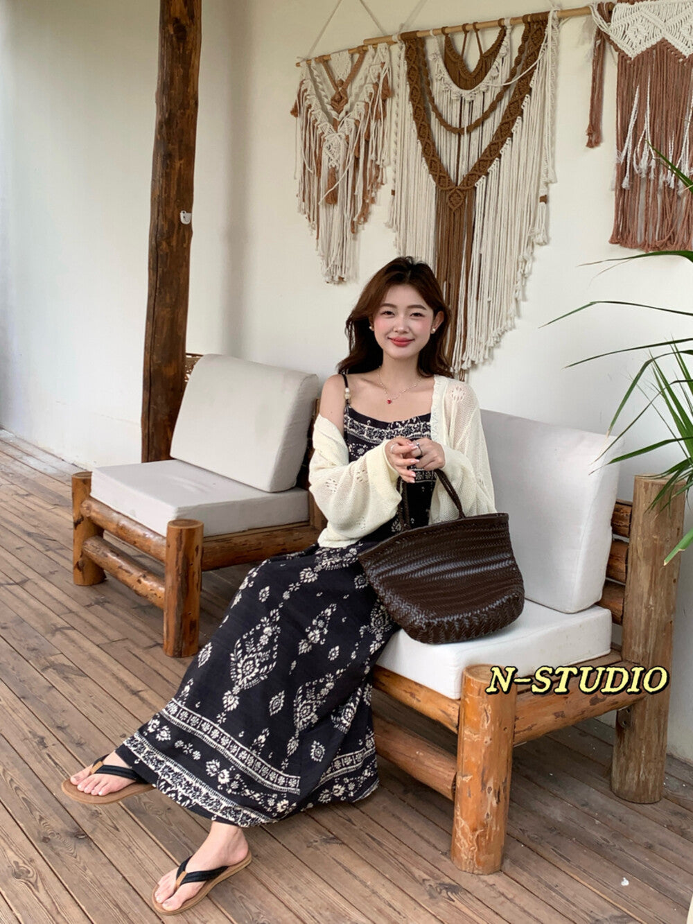 Ethnic Floral Print Beaded Spaghetti Strap Maxi Dress Smocked Waist Boho Summer Beach Dress - Seldom Seen Styles