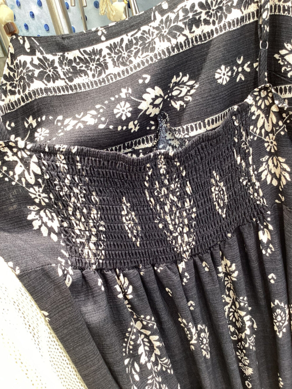 Ethnic Floral Print Beaded Spaghetti Strap Maxi Dress Smocked Waist Boho Summer Beach Dress - Seldom Seen Styles