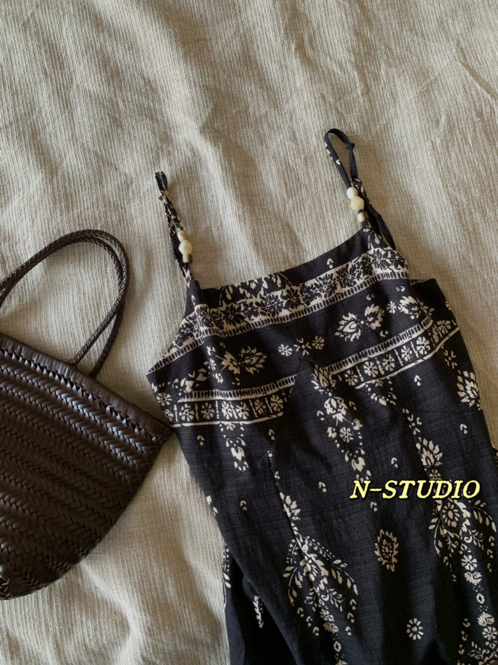 Ethnic Floral Print Beaded Spaghetti Strap Maxi Dress Smocked Waist Boho Summer Beach Dress - Seldom Seen Styles