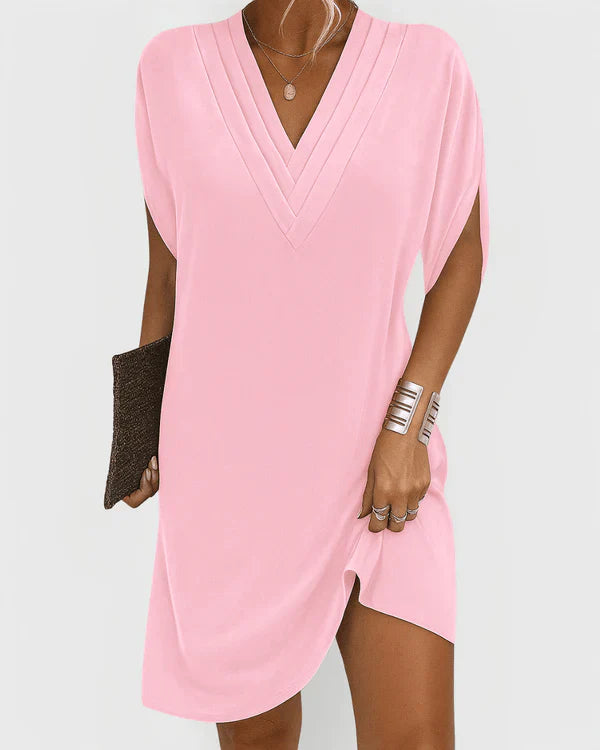 Evelyn V-Neck Short Sleeve Comfortable & Chic Dress - Seldom Seen Styles