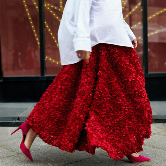 Evening dress skirt women's autumn and winter new petal design long dinner party celebrity skirt - Seldom Seen Styles