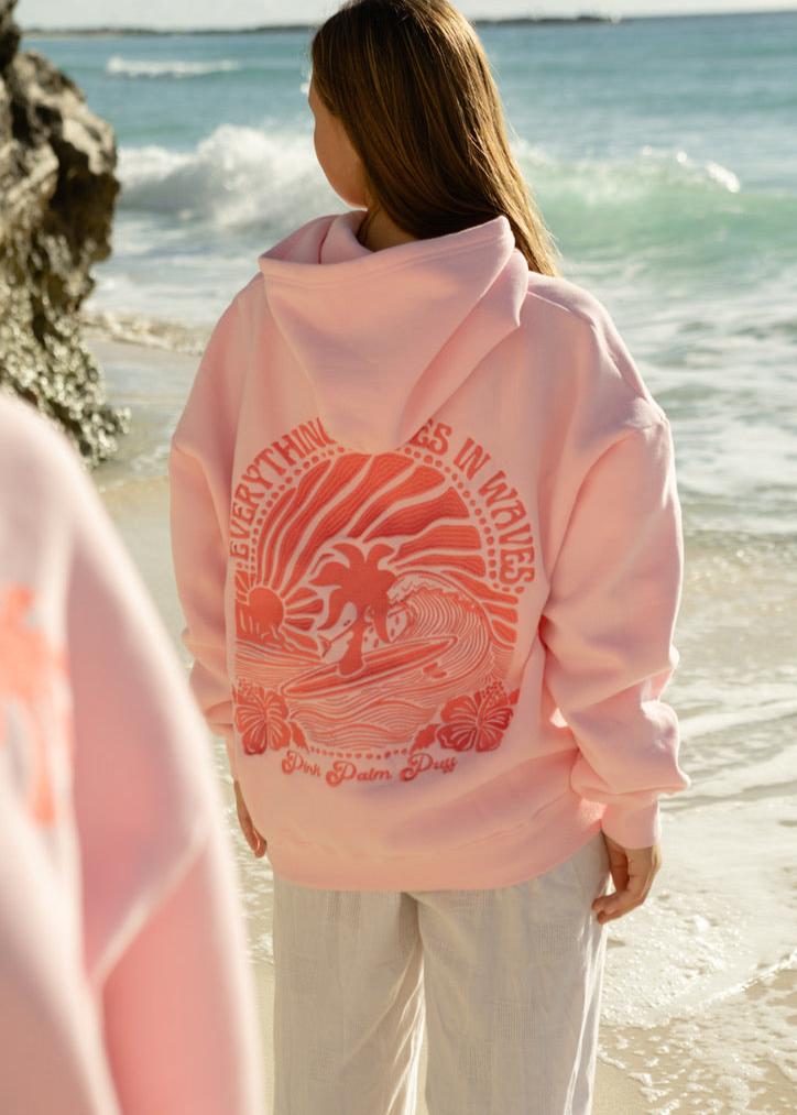 "Everything Comes in Waves" Hoodie in Pink - Seldom Seen Styles