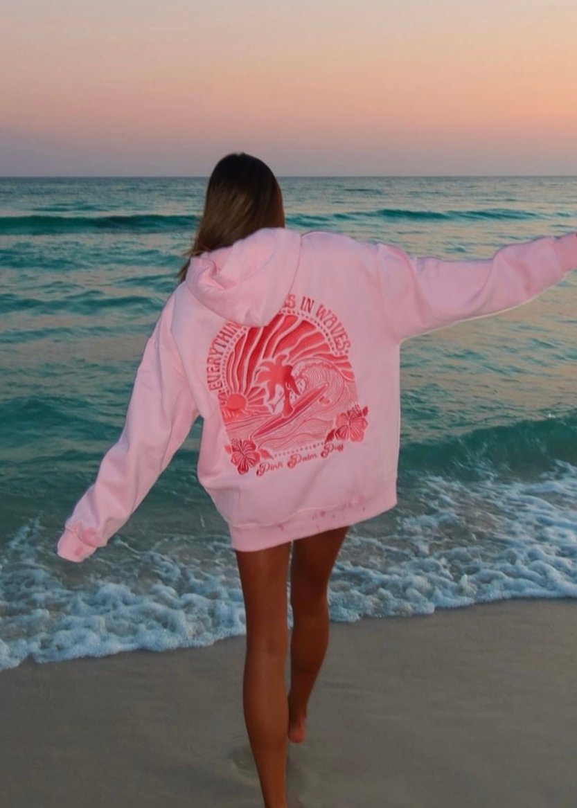 "Everything Comes in Waves" Hoodie in Pink - Seldom Seen Styles