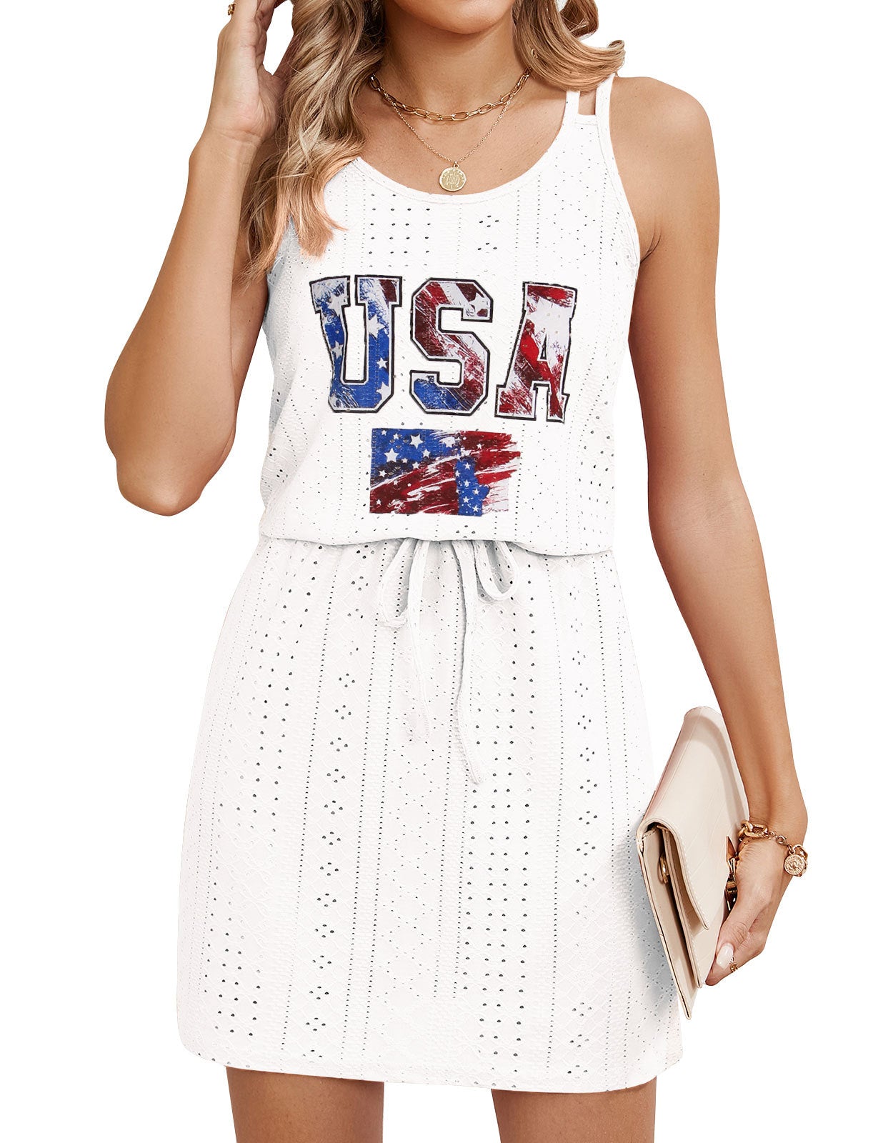 Explore More Collection -summer tank dresses  Eyelet Scoop Neck Sleeveless Dress - Seldom Seen Styles