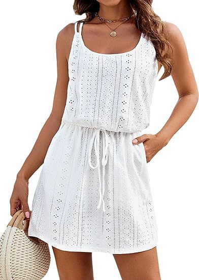 Explore More Collection -summer tank dresses  Eyelet Scoop Neck Sleeveless Dress - Seldom Seen Styles