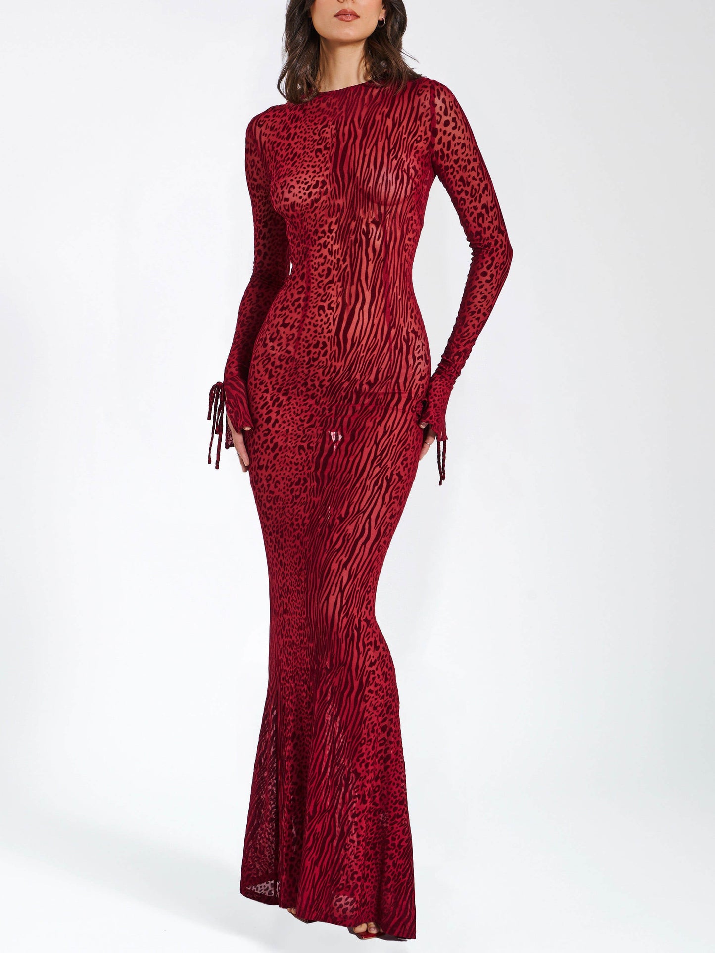 Exquisite Leopard Velvet Mesh Halter Maxi Dress - Seldom Seen Styles