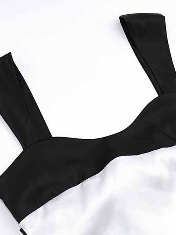Women's Contrast Satin Tank Top Square Neck Tie Back Sleeveless Silk Camisole Blouse Y2K Elegant Going Out Top - Seldom Seen Styles