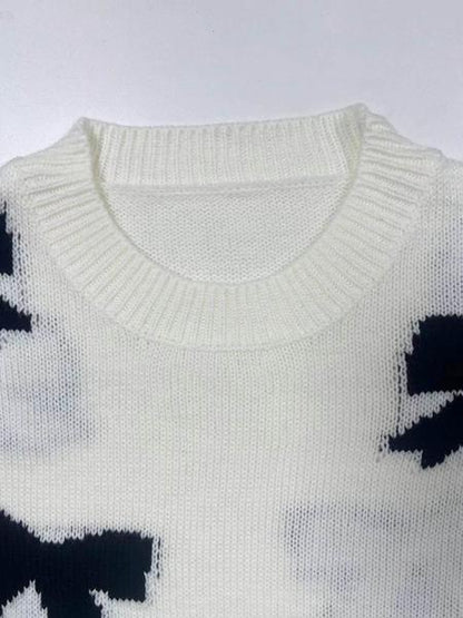 Pull en maille ample décontracté à imprimé nœuds mode Automne/Hiver, nouveau pull femme en maille à col rond et manches longues, tricots