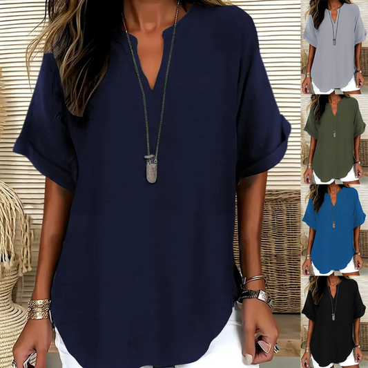 Fashion Loose Solid Color Short Sleeve Top - Seldom Seen Styles