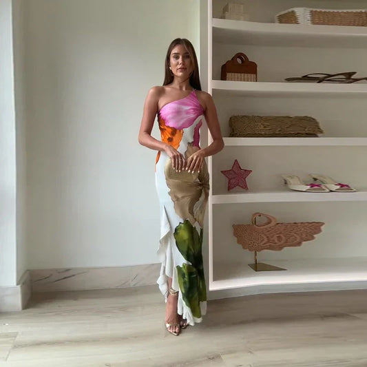 Fashion Modern Blossom One-Shoulder Maxi Dress for Women - Seldom Seen Styles