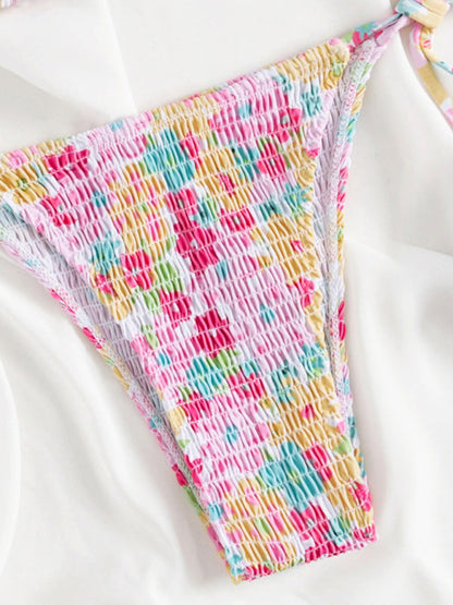 Women's 2 Piece Floral Bikini Sets Smocked Drawstring Side Triangle Halter Sexy Cute Swimsuits