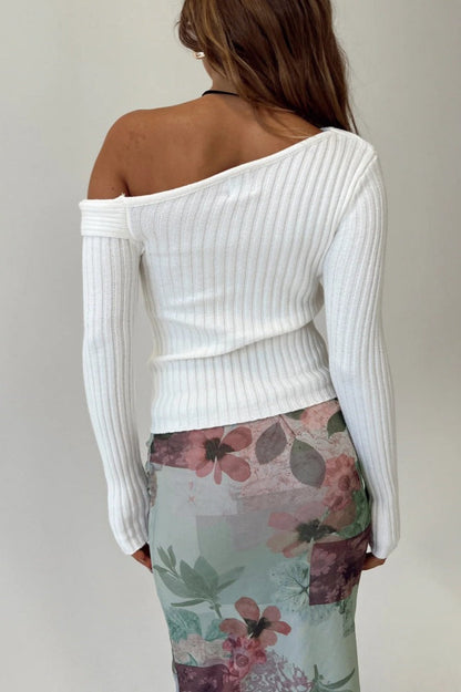 Pull côtelé ajusté à épaules dénudées pour femme, surdimensionné, col bateau, chauve-souris, en tricot, sexy et décontracté