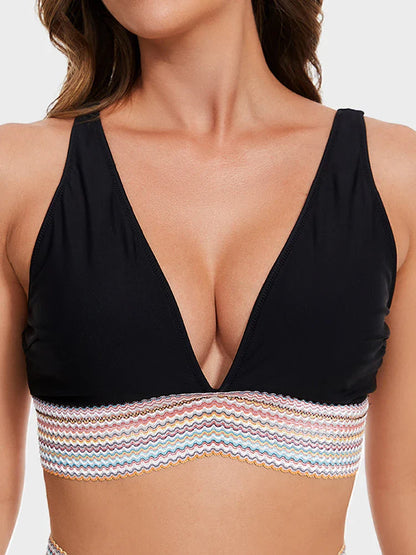 Haut de bikini flatteur en V profond et culotte taille haute