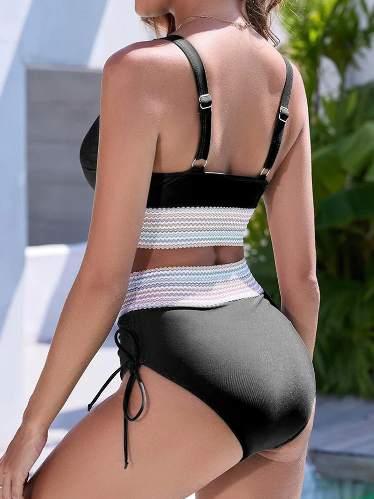Flattering Deep V High-Waist Bikini - Seldom Seen Styles