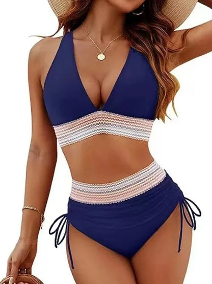 Haut de bikini flatteur en V profond et culotte taille haute