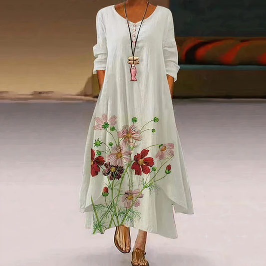 Flora | Women's Floral Print Long Sleeve Loose Maxi Dress - Seldom Seen Styles