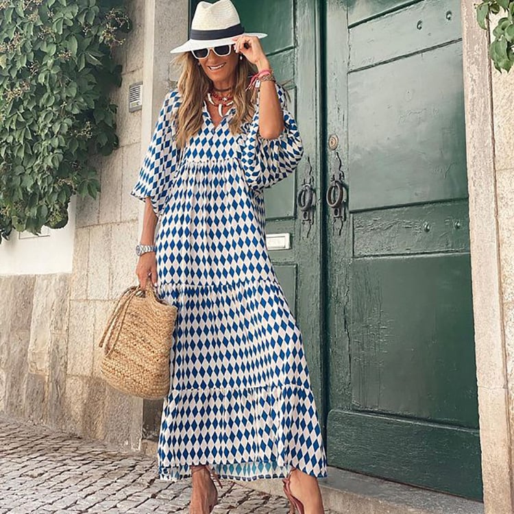 Flora | Women's Puff Sleeve V-Neck Boho Printed Maxi Dress - Seldom Seen Styles