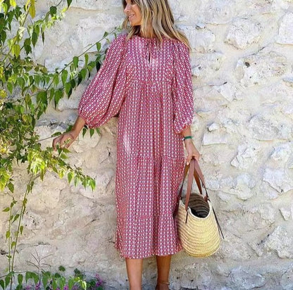 Flora | Women's Puff Sleeve V-Neck Boho Printed Maxi Dress