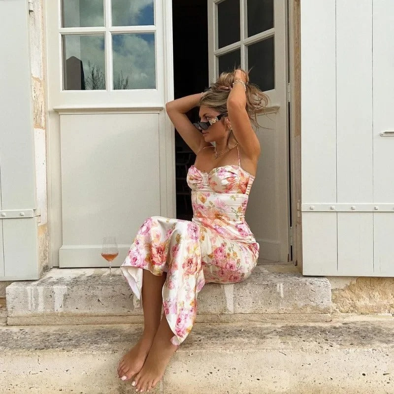Floral Maxi Dress with Underwired Bust Support and Adjustable Straps - Seldom Seen Styles