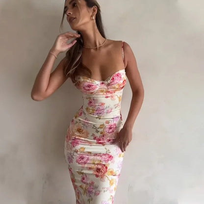 Floral Maxi Dress with Underwired Bust Support and Adjustable Straps