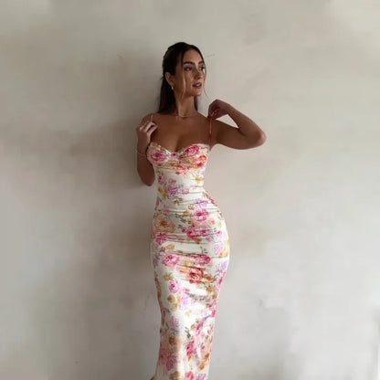 Floral Maxi Dress with Underwired Bust Support and Adjustable Straps