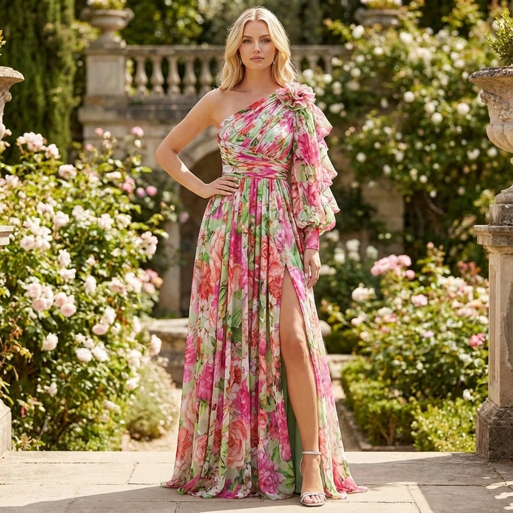 Floral One-Shoulder Maxi Dress - Seldom Seen Styles