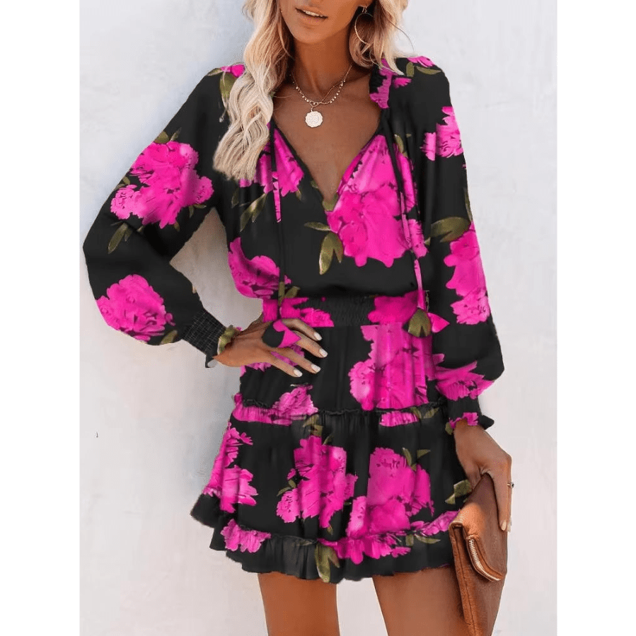 Floral Print Long Sleeve Mini Dress - Seldom Seen Styles