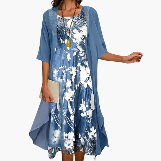 Floral Print Midi Dress and Chiffon Cardigan Two Piece Set - Seldom Seen Styles