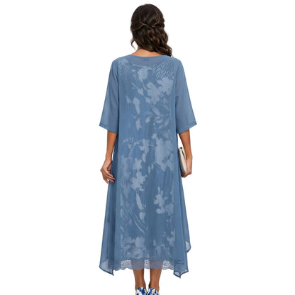 Floral Print Midi Dress and Chiffon Cardigan Two Piece Set