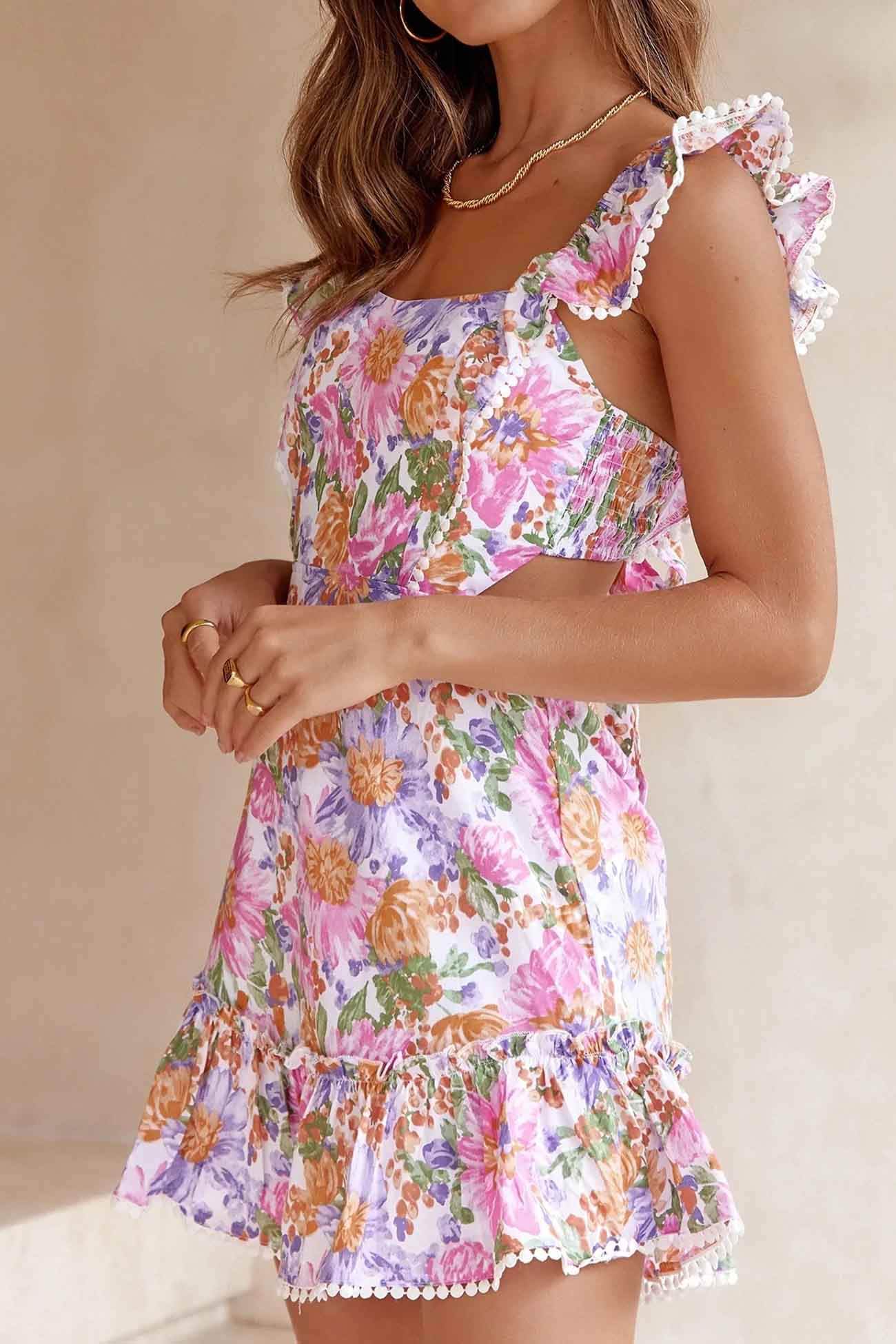 Floral Ruffle Back Tie Mini Dress - Seldom Seen Styles