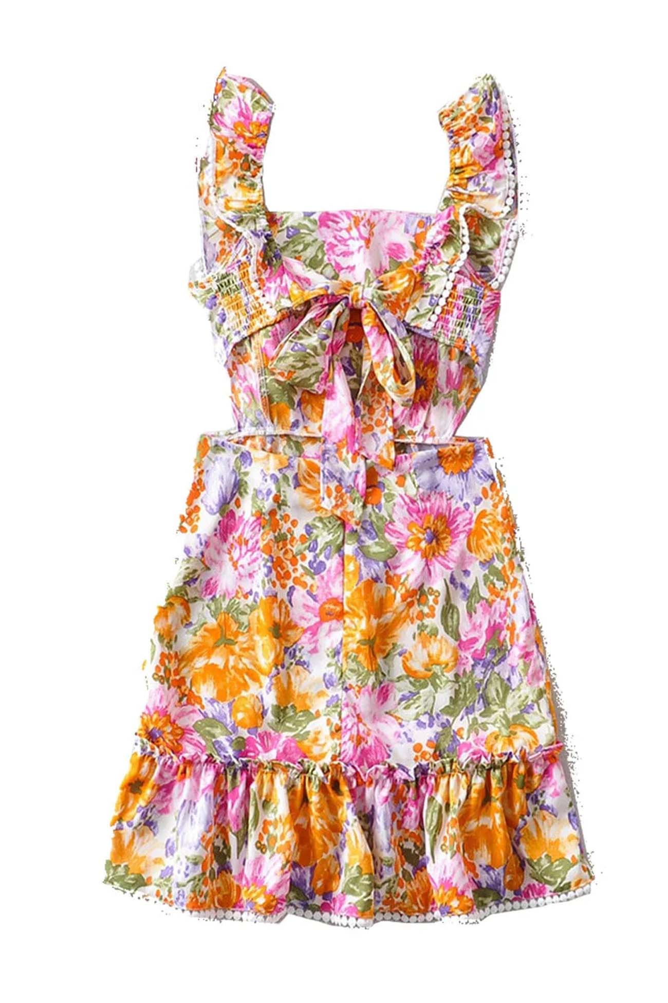 Floral Ruffle Back Tie Mini Dress - Seldom Seen Styles