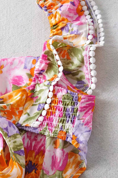 Floral Ruffle Back Tie Mini Dress - Seldom Seen Styles