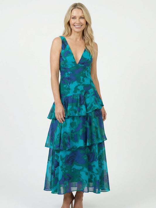 Floral Tiered V-Neck Maxi Dress - Seldom Seen Styles