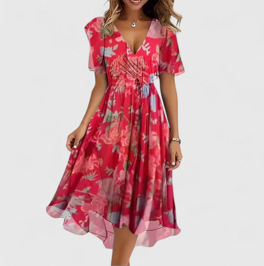 Floral V-Neck Women’s Dress with Flutter Sleeves - Perfect Wedding Guest Dress & Summer Cocktail Dress - Seldom Seen Styles