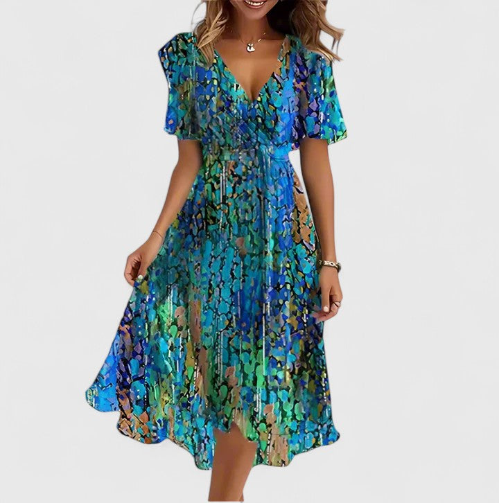 Floral V-Neck Women’s Dress with Flutter Sleeves - Perfect Wedding Guest Dress & Summer Cocktail Dress - Seldom Seen Styles