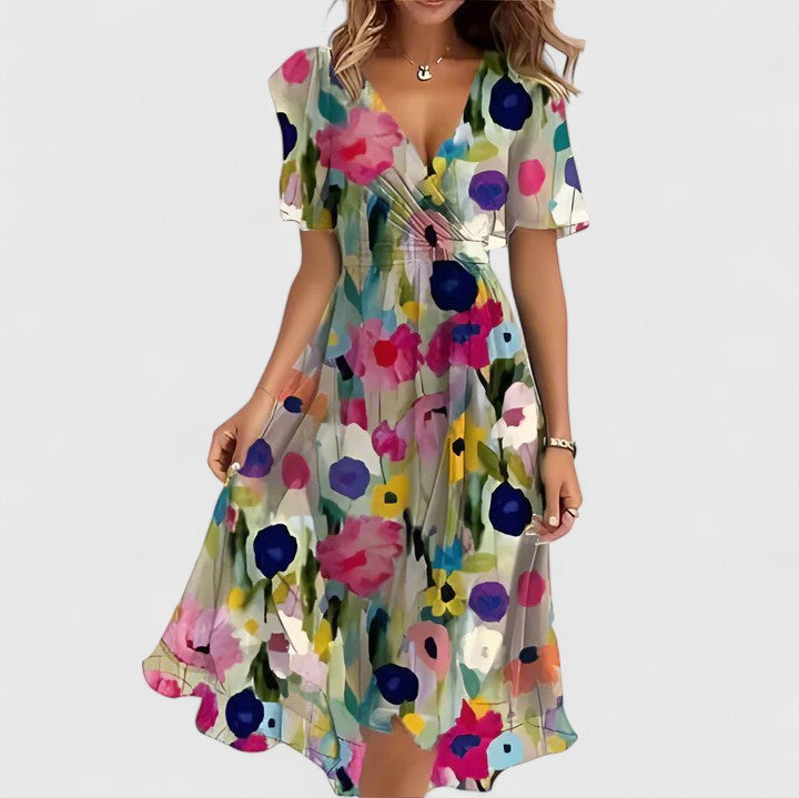 Floral V-Neck Women’s Dress with Flutter Sleeves - Perfect Wedding Guest Dress & Summer Cocktail Dress - Seldom Seen Styles