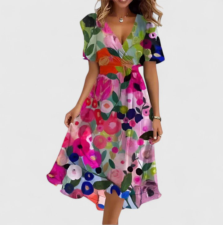 Floral V-Neck Women’s Dress with Flutter Sleeves - Perfect Wedding Guest Dress & Summer Cocktail Dress - Seldom Seen Styles