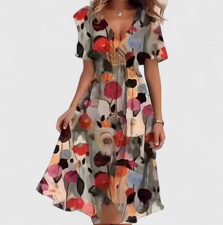Floral V-Neck Women’s Dress with Flutter Sleeves - Perfect Wedding Guest Dress & Summer Cocktail Dress - Seldom Seen Styles