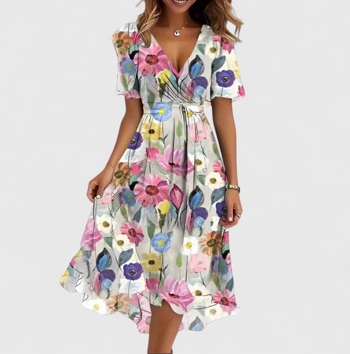 Floral V-Neck Women’s Dress with Flutter Sleeves - Perfect Wedding Guest Dress & Summer Cocktail Dress - Seldom Seen Styles