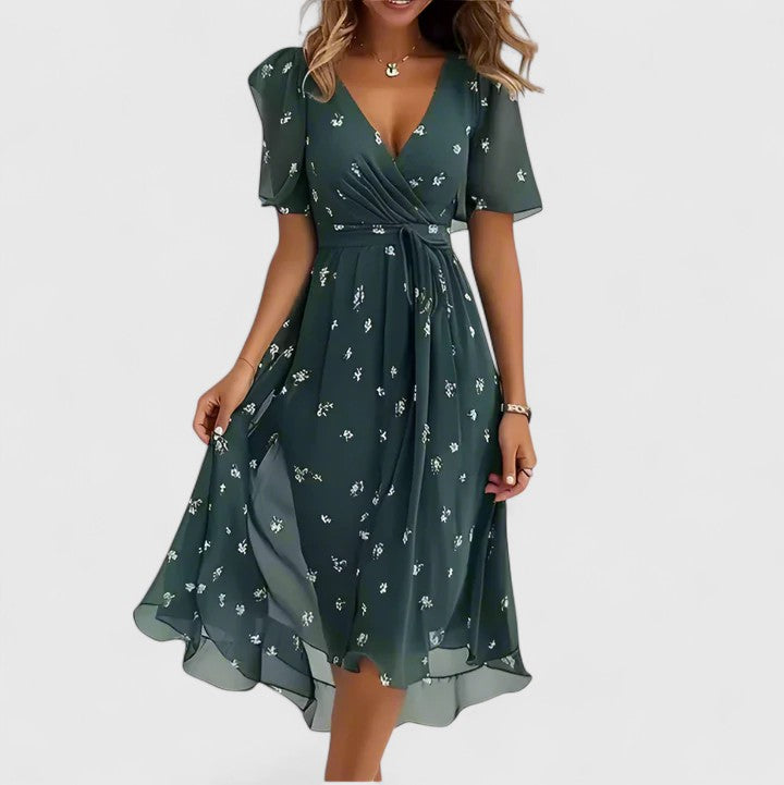 Floral V-Neck Women’s Dress with Flutter Sleeves - Perfect Wedding Guest Dress & Summer Cocktail Dress - Seldom Seen Styles