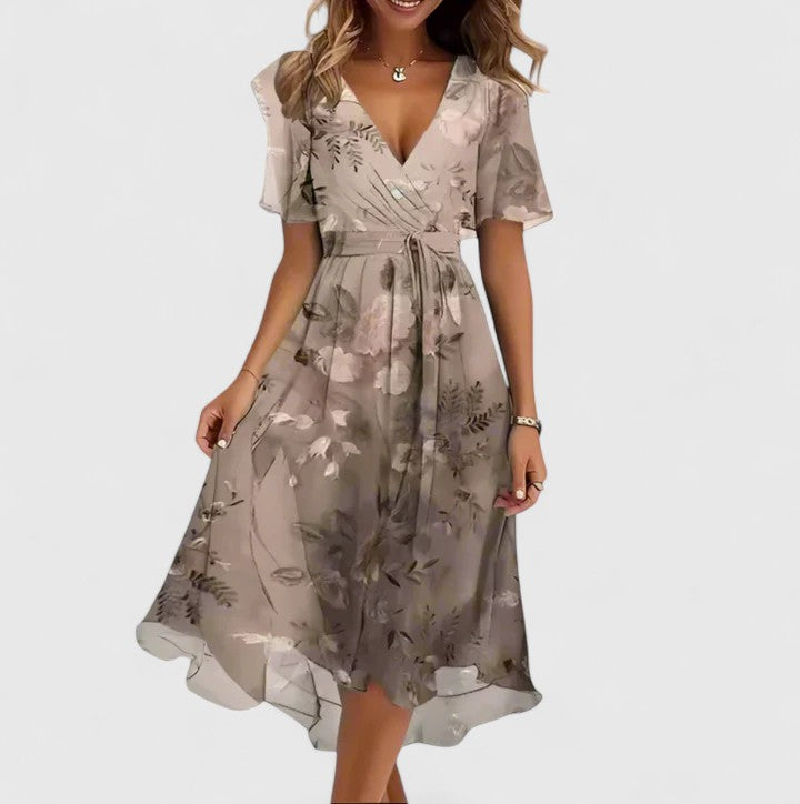 Floral V-Neck Women’s Dress with Flutter Sleeves - Perfect Wedding Guest Dress & Summer Cocktail Dress - Seldom Seen Styles