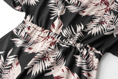 Geblümtes Sommerkleid, Alltags-Freizeitkleider mit Ärmeln, bedrucktes Kleid mit Fünfviertelärmeln