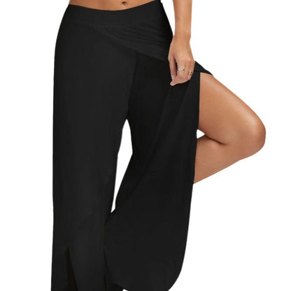 Pantalon de yoga fluide fendu pour femme, sarouel à fente haute, grande taille, pantalon de détente à jambes larges, pantalon ample pour la plage et l'été