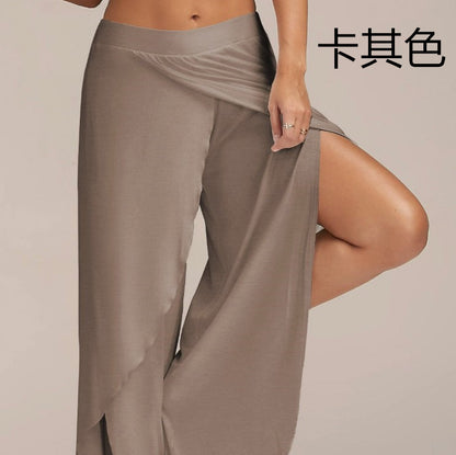 Pantalon de yoga fluide fendu pour femme, sarouel à fente haute, grande taille, pantalon de détente à jambes larges, pantalon ample pour la plage et l'été