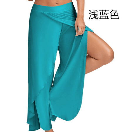 Pantalon de yoga fluide fendu pour femme, sarouel à fente haute, grande taille, pantalon de détente à jambes larges, pantalon ample pour la plage et l'été