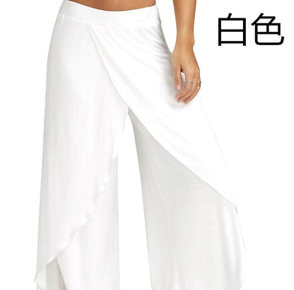 Pantalon de yoga fluide fendu pour femme, sarouel à fente haute, grande taille, pantalon de détente à jambes larges, pantalon ample pour la plage et l'été