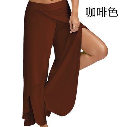 Pantalon de yoga fluide fendu pour femme, sarouel à fente haute, grande taille, pantalon de détente à jambes larges, pantalon ample pour la plage et l'été