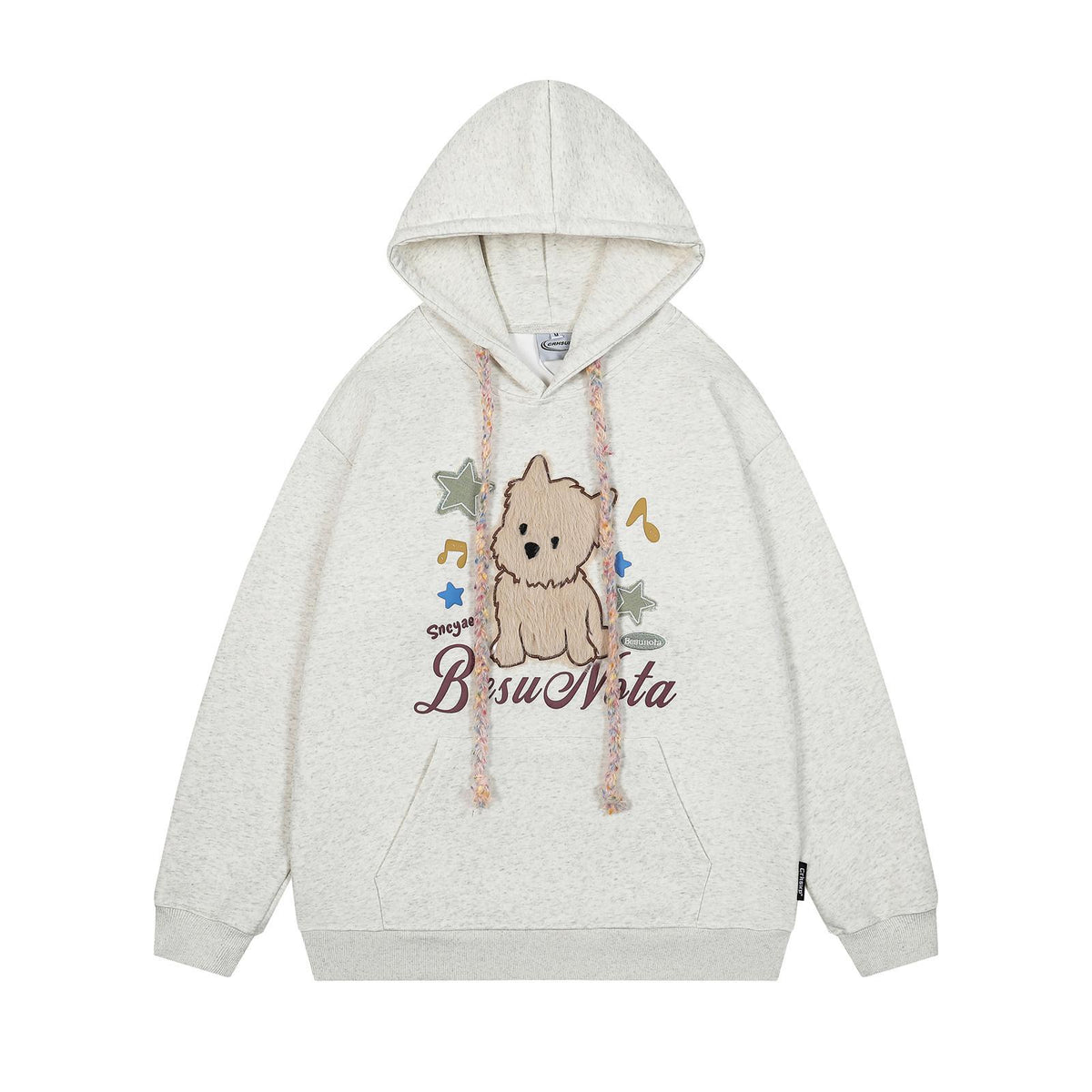 Fluffy Puppy Embroidered Fleece Hoodie Loose Fit Lazy Style Couple Casual High Street Streetwear Pullover | Fluffy Pup Hoodie - Seldom Seen Styles